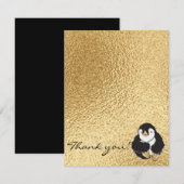 baby shower Hartelijk dank, "Penguin Gold" Bedankkaart (Voorkant / Achterkant)