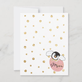 baby shower Hartelijk dank, "Penguin Pink/Gold" Bedankkaart