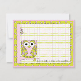 Baby shower Hartelijk dank, Roze/Groene Owl Bedankkaart