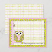 Baby shower Hartelijk dank, Roze/Groene Owl Bedankkaart (Voorkant / Achterkant)