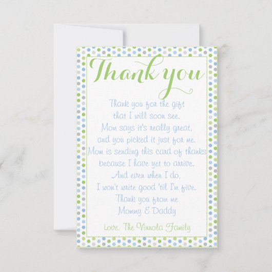baby shower Hartelijk dank van baby Card Bedankkaart (Voorkant)