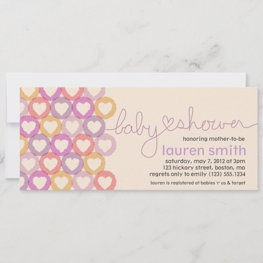 baby shower Heart Invitation Girl Kaart (Voorkant)
