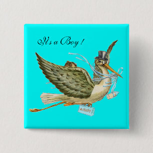 BABY SHOWER Helblauw " Het is een jongen" Vierkante Button 5,1 Cm