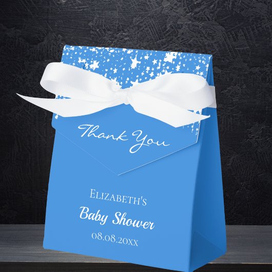 Baby shower helderblauwe witte sterren dank u bedankdoosjes