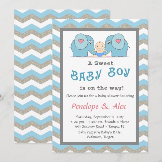 baby shower herbergen Boy, blauw, wit, kleur Kaart (Voorkant / Achterkant)