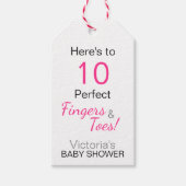 baby shower 'Here's to 10 Perfect Fingers & Toes' Cadeaulabel (Voorkant)