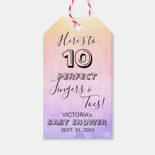 baby shower 'Here's to 10 Perfect Fingers & Toes' Cadeaulabel (Voorkant)