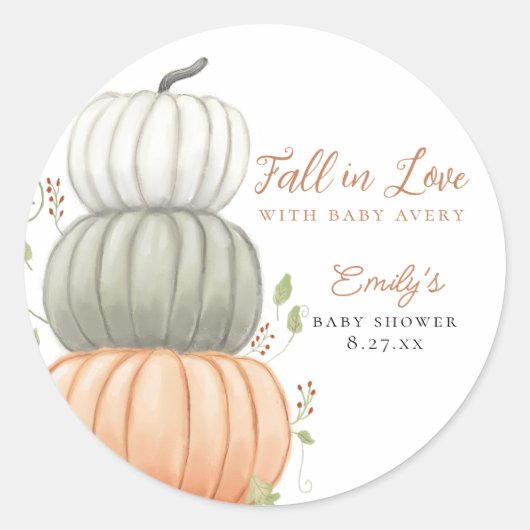 Baby shower Herfst in Liefde Pompoen Herfst Ronde Sticker (Voorkant)