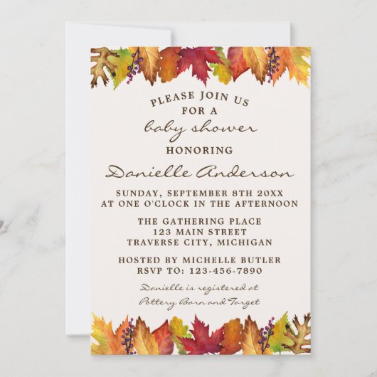 Baby shower herfst leves Fall Wedding Kaart (Voorkant)