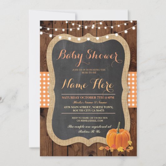 Baby shower Herfst Pompoen Herfst Check Uitnodigen Kaart (Voorkant)