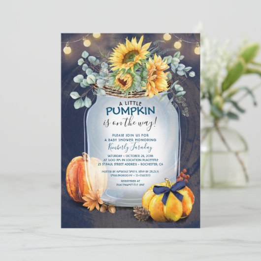 Baby shower Herfst pompoen rustieke mason pot Kaart (Staand voorkant)