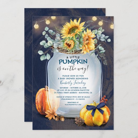 Baby shower Herfst pompoen rustieke mason pot Kaart (Voorkant / Achterkant)