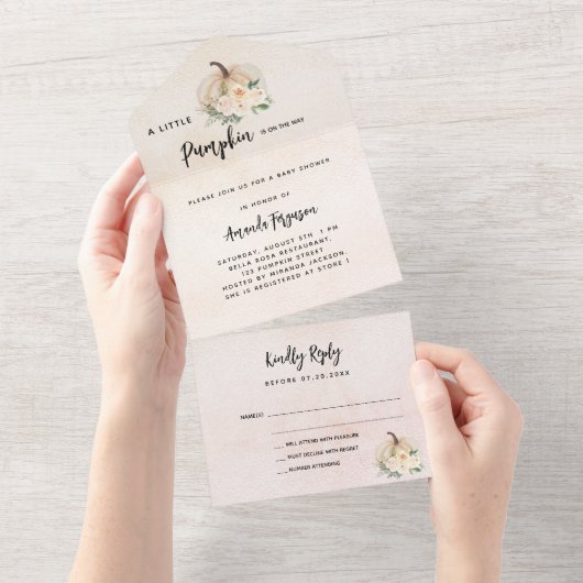 Baby shower herfst uit liefdespompoen RSVP All In One Uitnodiging (Afscheurbaar)