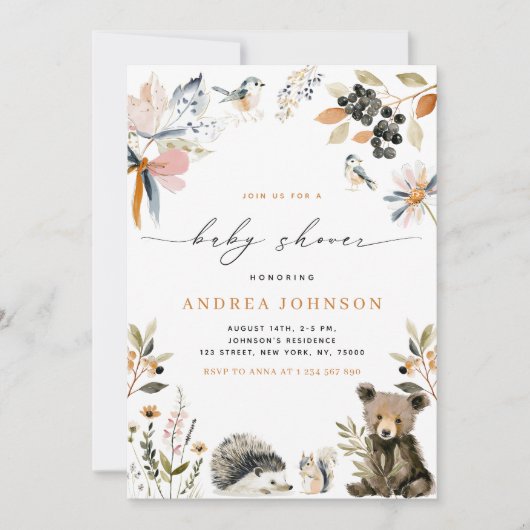 Baby shower herfstbosdieren Herfst Kaart (Voorkant)