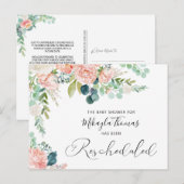 Baby shower herschikt Blush Pink Floral Aankondigingskaart (Voorkant / Achterkant)