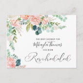 Baby shower herschikt Blush Pink Floral Aankondigingskaart (Voorkant)