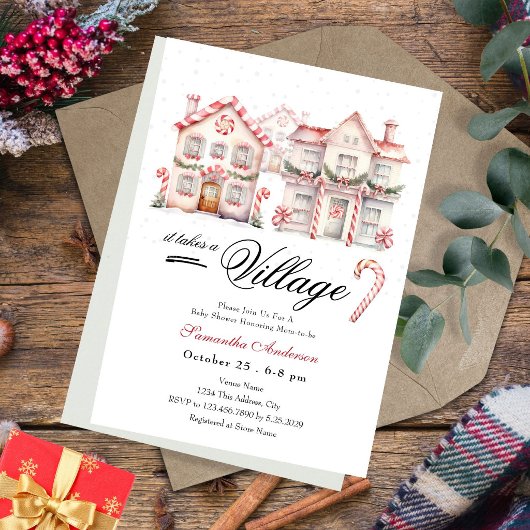 Baby Shower Het Dorp in de Winter Kaart