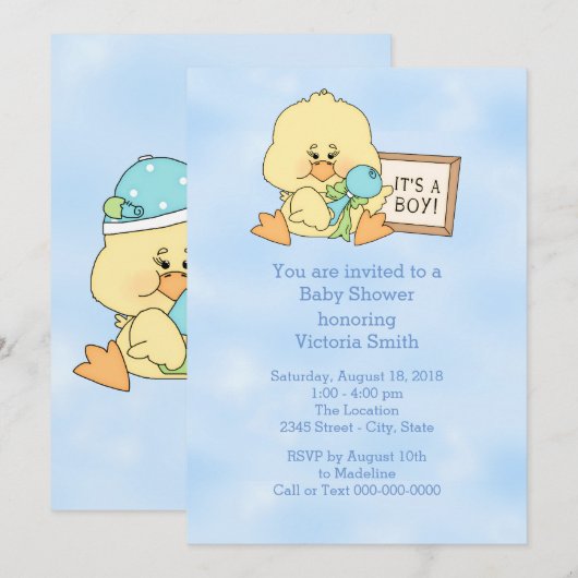 Baby shower Het is een Boy Baby Duck Kaart (Voorkant / Achterkant)