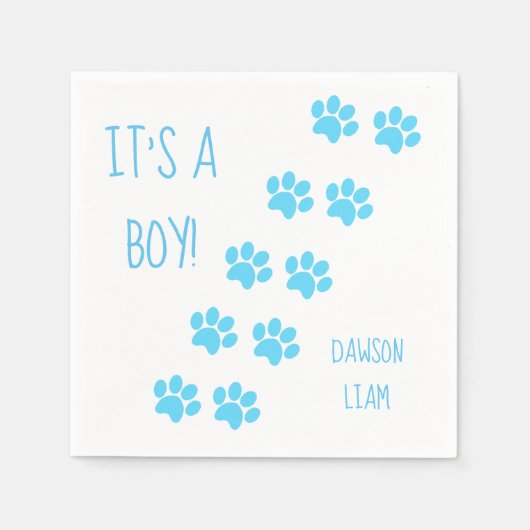 Baby shower Het is een Boy Blue Paw Prints Thema Servet (Voorkant)