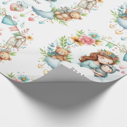 Baby shower Het is een Boy Blue Wrapping Paper Cadeaupapier (Hoek)