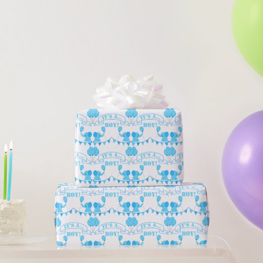 Baby shower Het is een Jongen Blauwe Elephant Wrap Cadeaupapier (Feestgeschenken)
