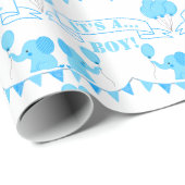 Baby shower Het is een Jongen Blauwe Elephant Wrap Cadeaupapier (Rol Hoek)