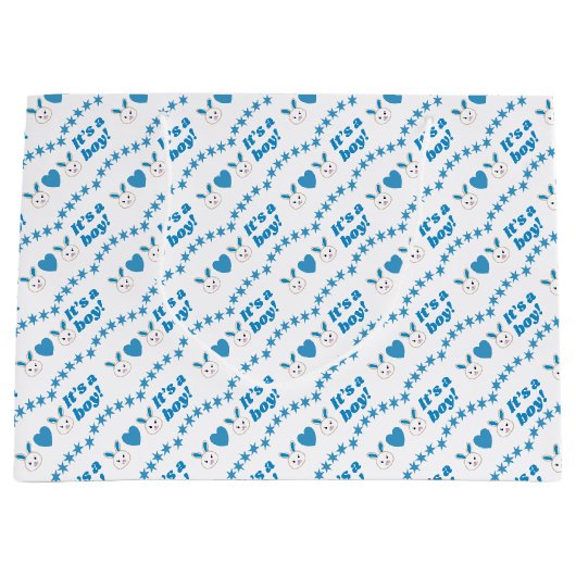 Baby shower Het is een Jongen Blauwe Rabbit Grote Groot Cadeauzakje (Voorkant)