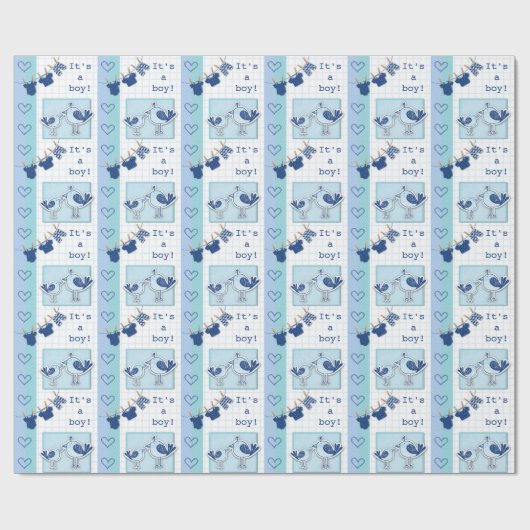 Baby shower Het is een jongen blauwe vogels Cadeaupapier (Vlak)