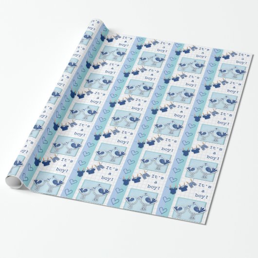 Baby shower Het is een jongen blauwe vogels Cadeaupapier (Uitgerold)