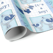 Baby shower Het is een jongen blauwe vogels Cadeaupapier (Rol Hoek)