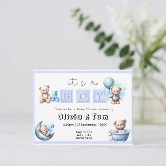 Baby shower - Het is een jongen! Knuffel Beren. be Briefkaart (Staand voorkant)