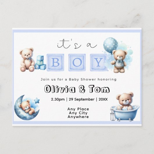 Baby shower - Het is een jongen! Knuffel Beren. be Briefkaart (Voorkant)