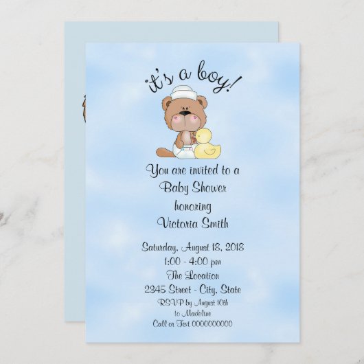 baby shower Het is een Jongen Teddy Bear Kaart (Voorkant / Achterkant)