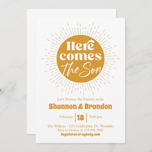 Baby shower, het is een jongen, zon, Retro Kaart (Voorkant / Achterkant)