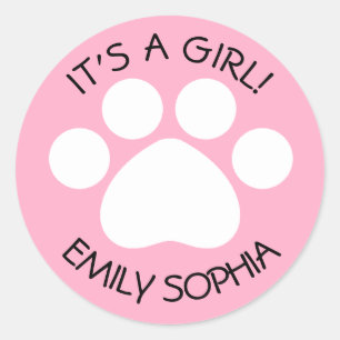 baby shower - Het is een meisje - Paw Print Theme Ronde Sticker
