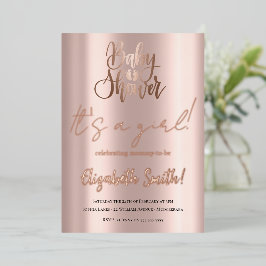 Baby shower - Het is een meisje, Roos Gold Foil In Folie Uitnodiging
