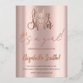 Baby shower - Het is een meisje, Roos Gold Foil In Folie Uitnodiging (Voorkant)