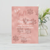 Baby shower Het is een Meisje Roos Gold Paw Prints Kaart (Staand voorkant)