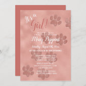 Baby shower Het is een Meisje Roos Gold Paw Prints Kaart (Voorkant / Achterkant)