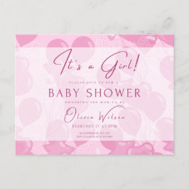 baby shower, het is een meisje, roze briefkaart