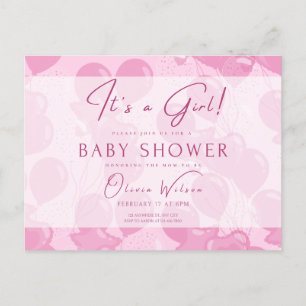 baby shower, het is een meisje, roze briefkaart