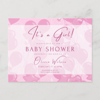 baby shower, het is een meisje, roze briefkaart