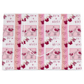 Baby shower Het is een meisje roze vogels Groot Cadeauzakje (Voorkant)