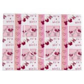 Baby shower Het is een meisje roze vogels Groot Cadeauzakje (Achterkant)