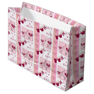Baby shower Het is een meisje roze vogels Groot Cadeauzakje