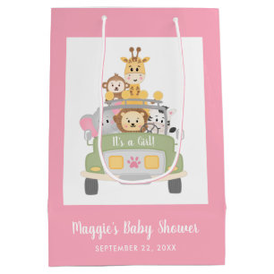 Baby shower Het is een meisje Safari Roze Dank je Medium Cadeauzakje