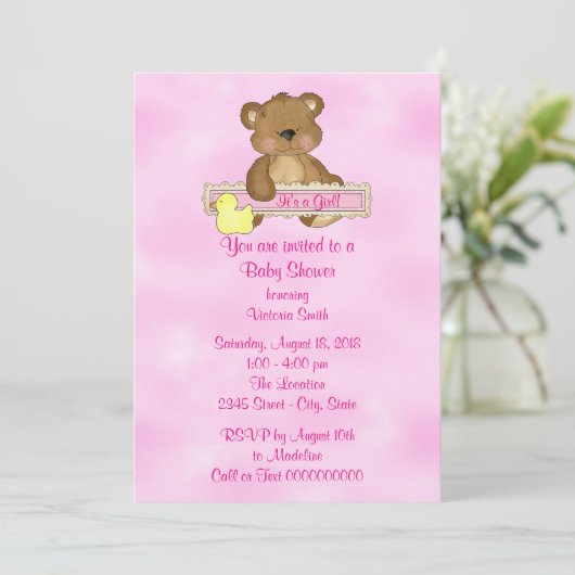 baby shower Het is een meisje Teddy Bear Kaart (Staand voorkant)