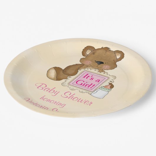 baby shower Het is een meisje Teddy Bear Papieren Bordje (Gekanteld)