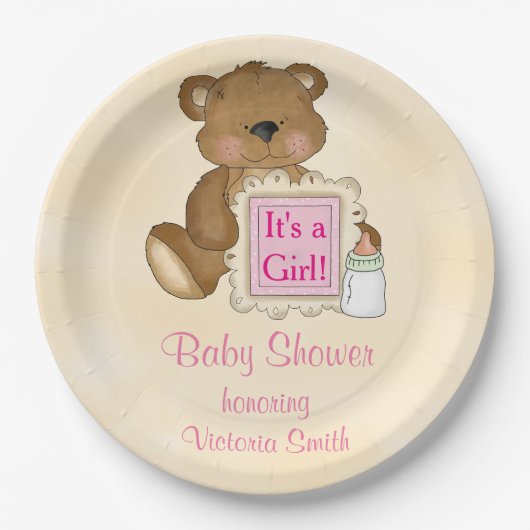 baby shower Het is een meisje Teddy Bear Papieren Bordje (Voorkant)