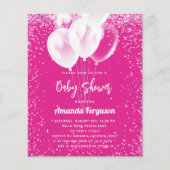 Baby shower hete roze witte ballonnen uitnodiging (Voorkant)